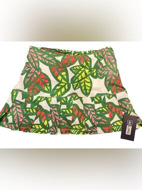 40 Lime Brand Green Multi Leaf Print Ruffle Savannah Skirt